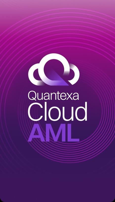 Quantexa Cloud AML on a purple swirly background with a cloud logo