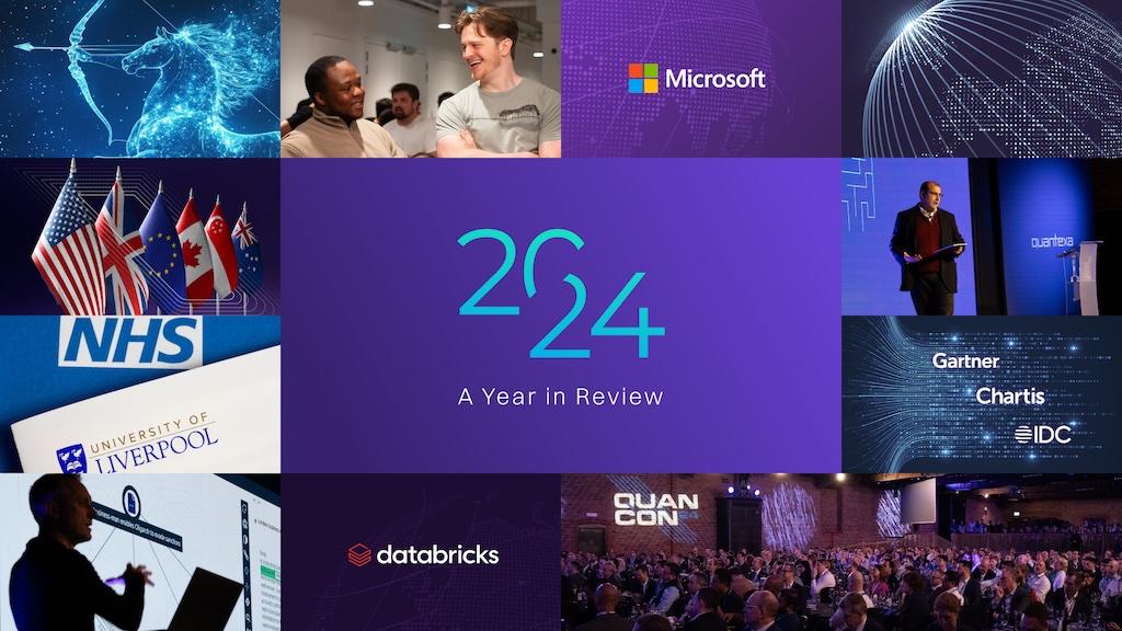 Collage with "2024 A Year in Review," featuring tech logos, global flags, and conference scenes.