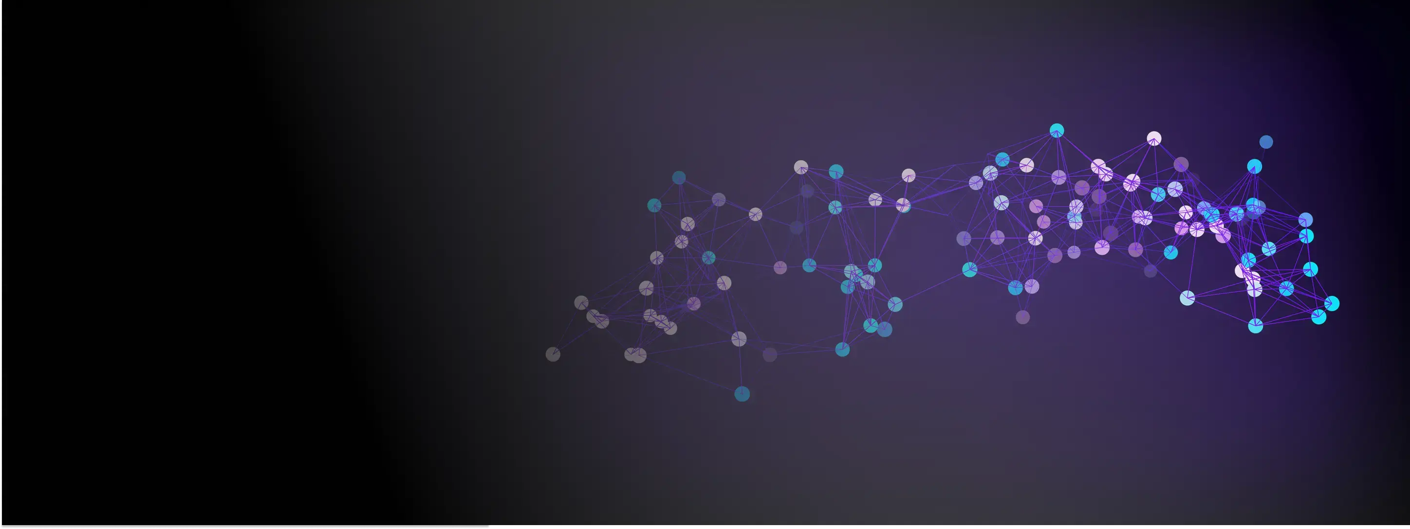 Blurred hexagonal lights in shades of purple and blue float against a dark gradient background.