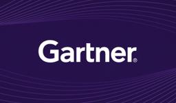 Gartner logo on a dark purple background with curved, thin, light blue lines accentuating the design.